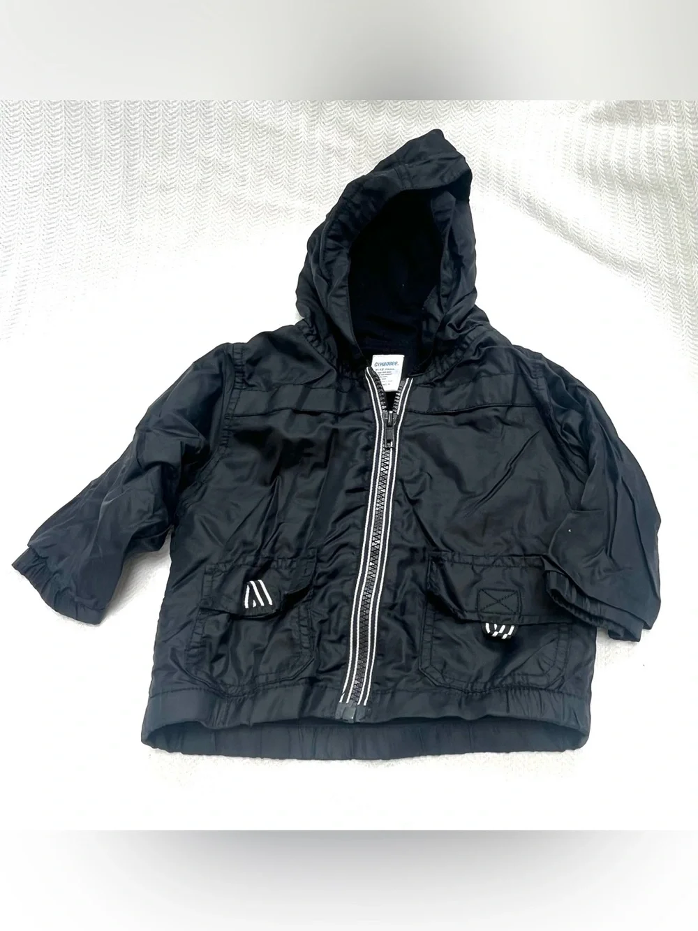 Gymboree Black Lightweight Hooded Kids Raincoat with Stripe Zipper and Pockets